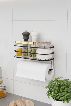 Roll Towel Holder Adhesive Paper Towel Holder Napkin Holder Table Kitchen Service Presentation Towel Organizer with Chamber - Bino
