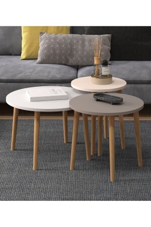 Roma 3-piece Coffee Table Cream Gray White Roma Coffee Table Cream Gray Dark Brown - Monte Sehpa