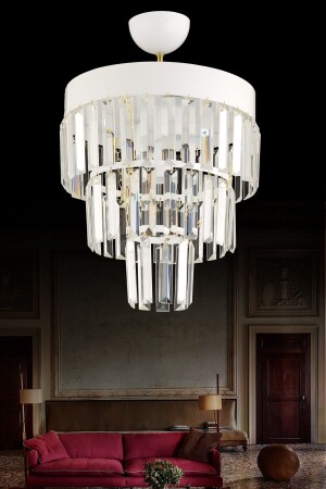 Roma 3'lü Katlı Beyaz Kristal Taşlı 30'luk Modern Avize s4557452 - Docklight