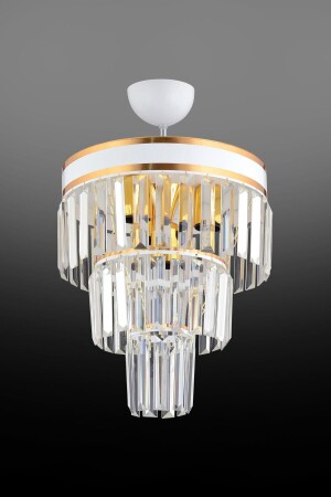 Roma 3'lü Katlı Beyaza Gold Yaldızlı Kristal Taşlı 30'luk Modern Avize s455745 - Docklight