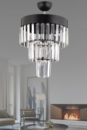 Roma 3'lü Katlı Siyah Kristal Taşlı 30'luk Modern Avize s4557452 - Docklight