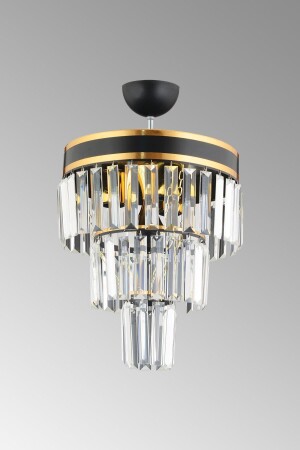 Roma 3'lü Katlı Siyaha Gold Yaldızlı Kristal Taşlı 30'luk Modern Avize s4557451 - Docklight