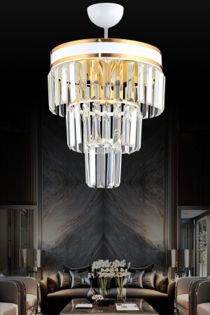 Roma 4'lü Katlı Beyaza Gold Yaldızlı Kristal Taşlı 30'luk Modern Avize s455746 - Docklight