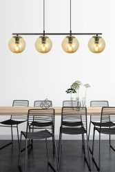 Roma 4lü Siyah Eskitme Bal Cam Detaylı Modern Yemek Masası EYS-OA-0221 - EYS Aydınlatma