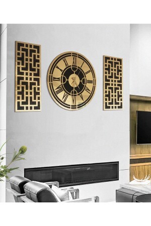 Roma Rakamlı Modern & Şık Tasarım Mdf Üzeri Gold Aynalı Pleksi 3lü Duvar Saat Seti MTR011 - Genel Markalar