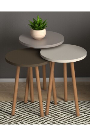 Roman Nesting Table - Cream Cappuccino Coffee - Monte Sehpa
