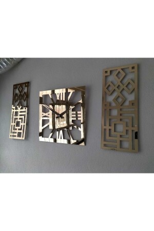 Roman Numeral Modern & Stylish Design Gold Color Mirrored Plexiglass on MDF Wall Clock Set of 3 40x40 Zyk384065013 - Palm Decor