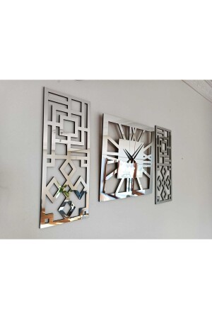Roman Numeral Modern & Stylish Design Silver Color Mirrored Plexiglass on MDF 3-Piece Wall Clock Set Zyk384065043 - Palm Decor