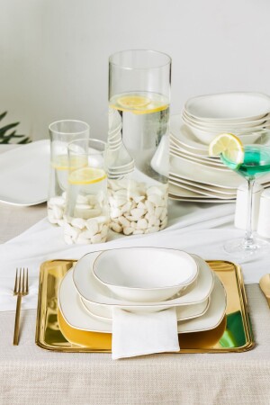 Roman Square Shape Boat Porcelain 27 Piece Dinner Set for 6 Persons Gold 153. 03. 08. 3280 - Karaca