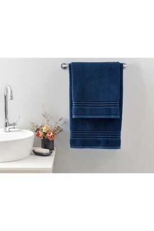 Romantisches Streifen-Badetuch-Set, 50 x 85 cm + 70 x 150 cm, Marineblau, 10030912 - English Home