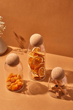 Romelu Top Glass Jar with Cork Lid and Spice Set Fma023326 3 Piece-500 ML-800 ML-1200 ML - Perotti