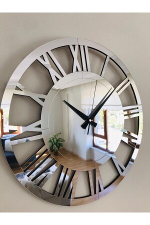 Römische Ziffer, modernes und stilvolles Design, silberfarbene verspiegelte Plexi-Wanduhr auf MDF, 40 x 40 cm - Genel Markalar