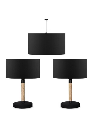 Rope Decorative 3-Piece Lampshade and Chandelier Set AYD-2515 - HOMİNG