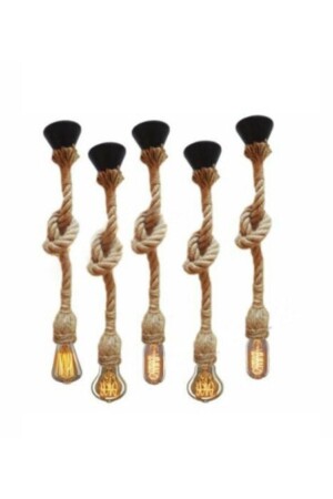 Rope Pendant Lamp Chandelier Jute Rope 5 Pieces Rosewood wood06233 - AhşapSepeti