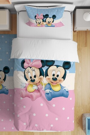 Rosa-blaues Mickey-Minnie-gemustertes Einzel-Baby-Kinderbettwäsche-Set evnev00138 - Evpanya