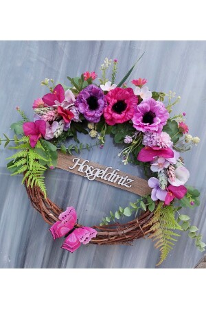 Rosa floraler Türschmuck mit Hortensien und Rosen – Blumentür-Accessoire Türkranz 579 - lolipophobi