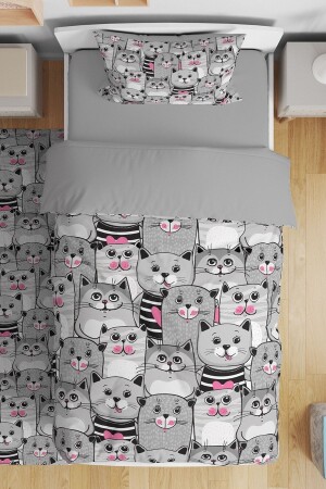 Rosa Herz-Katzen-gemustertes Einzelbettbezug-Set für Babys und Kinder - Evpanya