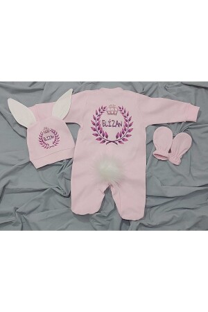 Rosa Kaninchen-Overall-Set für Babys, mit individuellem Namen, Krankenhaus-Entlassungsset 235498048979788576 - BY TUNA DESİGN