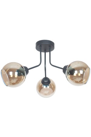 Rosa Modern Lüks Tasarım Tavan Plafonyer Siyah Renk Füme Camlı 3 Lü Avize RS8823 - Fer Avize