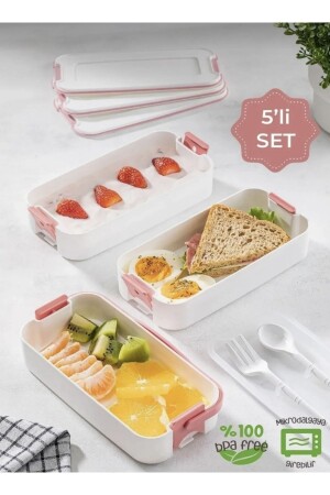 Rosa-weißer 3-lagiger Aufbewahrungsbehälter für Studentenernährung, Schule, Business-Lunchbox, Picknickbehälter, Frühstücksschale 0209 - Panoramas Home