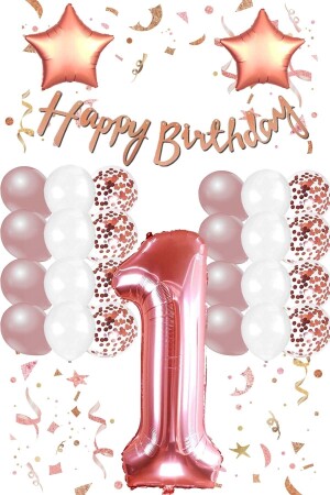 Rose Gold Concept 1 Year Birthday Celebration Set; - Patladı Gitti