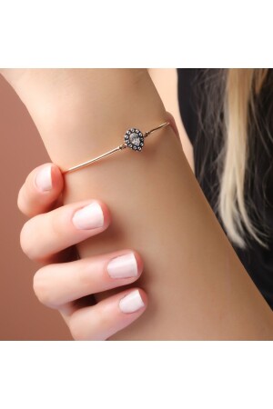 Rose Gold Cuff Bracelet with Diamond Baguette Stone - Altınöz Mücevherat