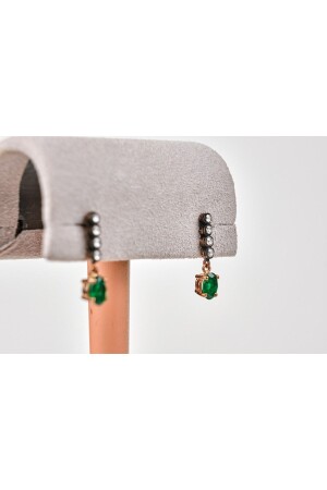 Rose Gold Earrings with Diamond and Emerald Stones - Altınöz Mücevherat