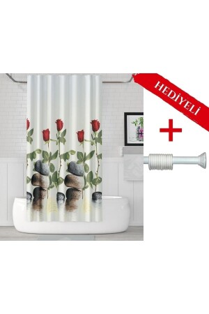 Rose Pattern Bath Curtain with Hanger Gift 180x200cm Single Wing Shower Curtain - Red Bathroom Shower Curtain - Tropikhome