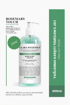 Rosemary Touch Skin Tone Equalizing Dead Cell Cleansing Vegan Face and Body Cleansing Gel 400ml CH103 - Clara Hygienics