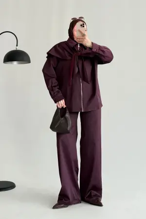 Rosso Premium Saten Ceket Takım Mürdüm - Nuuwears