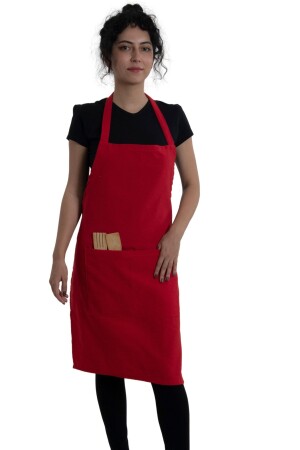 Rote Taschen-Küchenschürze, flüssig, wasserdicht, verstellbarer Riemen, schmutzabweisend, Kochschürze BSLMK51001 - Başal Tekstil