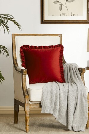 Roter quadratischer Kissenbezug mit Rüschen im Landhausstil, weich strukturiert, Vintage-Stil, skandinavisch, böhmisch, Weihnachten - Bc Home
