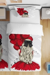 Rotes Ballonmädchen-Gemustertes Bettwäsche-Set für Einzelbabys und Kinder evnev00067 - Evpanya