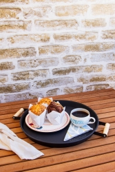 Round 37 Cm Metal Round Black Tray with Wooden Handles, Presentation Tray, Breakfast Tray 37galvanized - kitchen trend