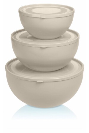 Round Bowl with Lid Set of 3 Cream Color (0,6l + 2,5l + 4l) K703 - Melkan Home