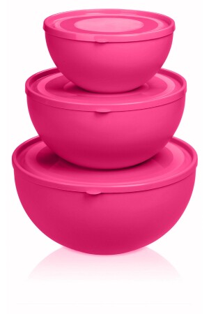 Round Bowl with Lid Set of 3 Milenyum Pink Color (0.6L 2.5L 4L) MP703 - Melkan Home