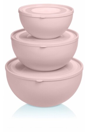 Round Bowl with Lid Set of 3 Powder Color (0.6l + 2.5l + 4l) P703 - Melkan Home