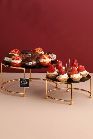 Round Double Gold Black Coffee Side Presentation Gift Decoration Treat Organizer MDF Wooden 26 ZGN2 - mba decor metal bending art