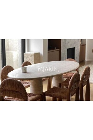Round Funnel Leg Travertine Marble Dining Table - Miarik Design & Dekorasyon