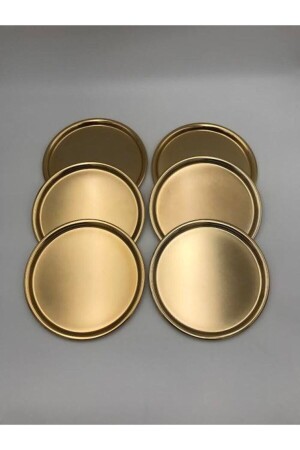 Round Gold Presentation Tray Decorative Serving Tray Tea, Coffee 22 Cm 6-Piece YVRLK46 - Aslı Hediyelik