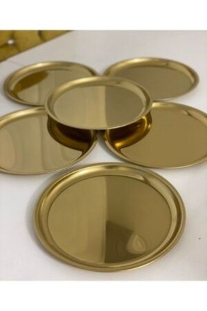 Round Gold Presentation Tray Decorative Serving Tray Tea, Promise, Engagement, Presentation Coffee 22 Cm 6-Piece Yvrlk TYCDIVSLKN168942654648654 - Kumsal Hediyelik