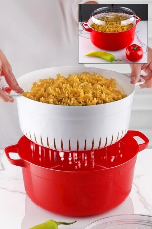 Round Pot Model Fruit - Vegetable Storage Container with Strainer Red OPH-000179 - Open Home Concept