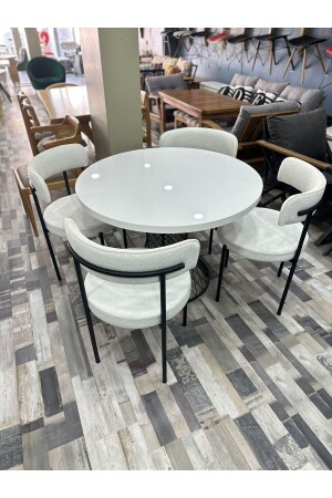 Round Table Chair Set Black Leg White Glos Table - Ankara Dinç Metal Sehpa