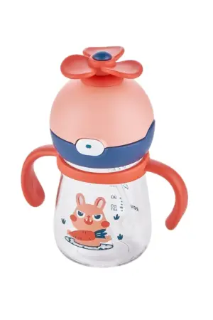 Rovco Dönebilen Pervaneli Akıllı Pipet Bebek (-6 Ay) Tritan Su Matarası 220 Ml Pembe - Rovco