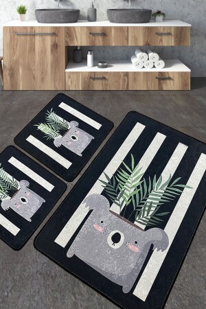 Rovio Bathroom Rug Djt Set of 3 Bathroom Rug Mat Washable Non-Slip 8683264273650 - Chilai Home