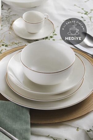 Rowan 69 Pieces New Bone Dinner Set for 12 People with Gold Coffee Cup Gift 153. 03. 08. 4134 - Karaca