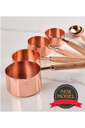 Roza-gold Ölçü Kaşığı Seti 4lü Ahşap Saplı Ölçü Kabı 20RZGOLDOLCSET002 - HUBBYCHEF