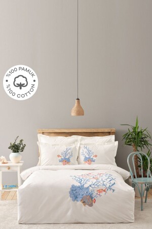 Ruby White 100% Cotton Double Embroidered Duvet Cover Set 200. 22. 14. 0106 - Karaca Home