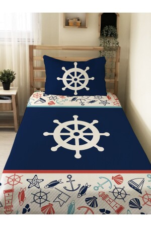 Rudder Patterned Youth and Children Printed Single Pique Set 160x230 Colorful - Evmila