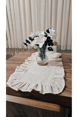 Ruffled Natural Raw Linen Vintage Runner 40 X 110 - Ngy